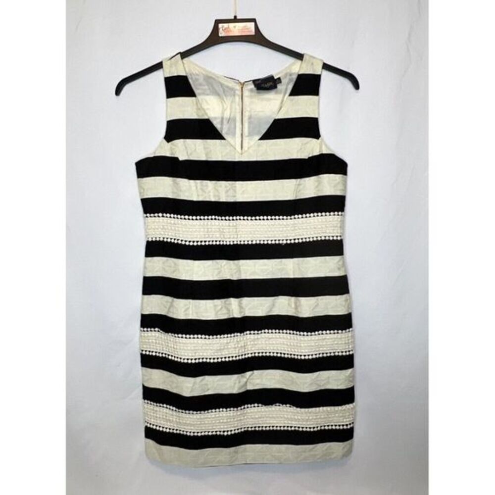 Just Taylor Women's Dress Size 12 Fit & Flare Sleeveless Black & Ivory Stripe‎